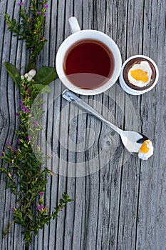 Chocolate Easter egg and cup of tea