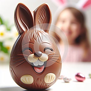 A chocolate Easter egg with a fun smile!