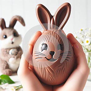 A chocolate Easter egg with a fun smile!