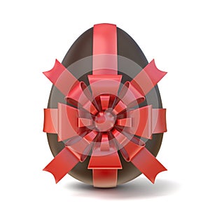 Chocolate Easter egg with red ribbon. 3D
