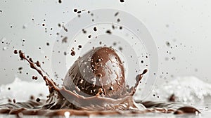 chocolate easter egg splash. Selective focus.