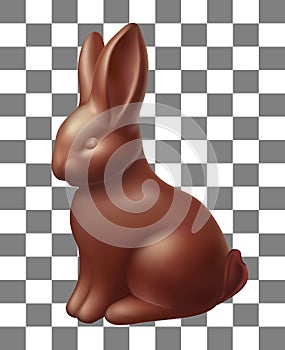 Chocolate Easter Rabbit on transparent background. Realistic vector illustration of chocolate Easter bunny. Easter card or poster