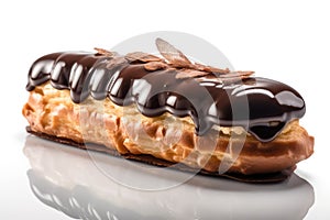Chocolate Eclair Cake Isolated, Delicious Dessert, Cocoa Eclair, Abstract Generative AI Illustration