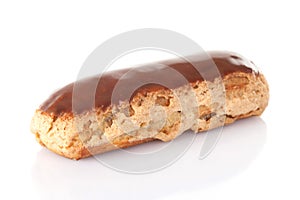 Chocolate eclair french pastry isolated