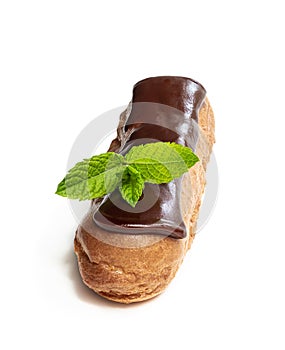 Chocolate eclair isolated on white background