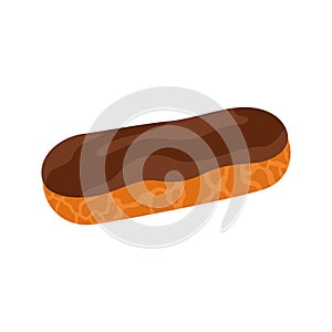 Chocolate eclair pastry vector illustration. Traditional French dessert.