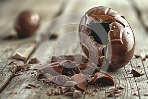 Chocolate Egg, Broken Open Easter Egg, Copy Space