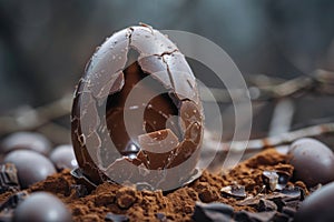 Chocolate Egg, Broken Open Easter Egg, Copy Space