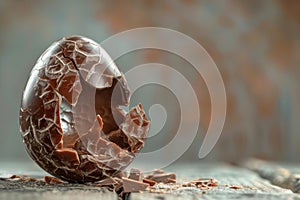 Chocolate Egg, Broken Open Easter Egg, Copy Space