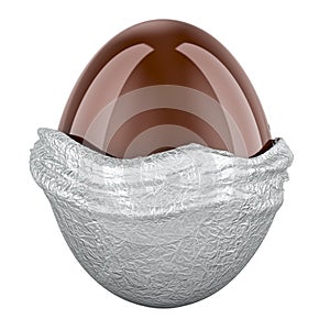 Chocolate egg with unwrapped foil, Easter chocolate egg. 3D rendering