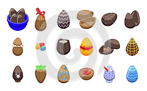 Chocolate eggs icons set isometric vector. Easter candy