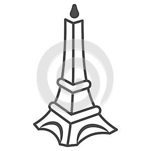 Chocolate Eiffel Tower thin line icon, Chocolate festival concept, Chocolate monument sign on white background, sweet