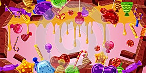 Chocolate factory banner horizontal, cartoon style