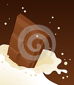 Chocolate falling in milk