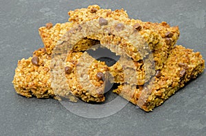 Chocolate flapjacks stacked