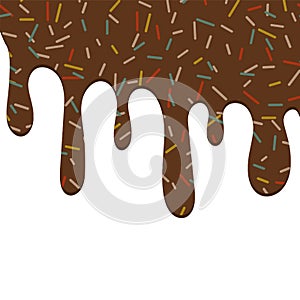 Chocolate flow on the donut texture isolated on the white background