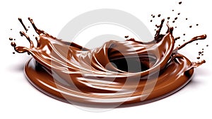 Chocolate flow isolated on white background close up Generative AI