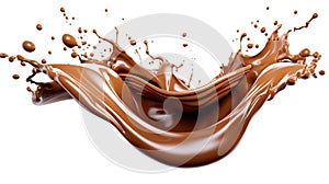 Chocolate flow isolated on white background close up Generative AI