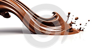 Chocolate flow isolated on white background close up Generative AI