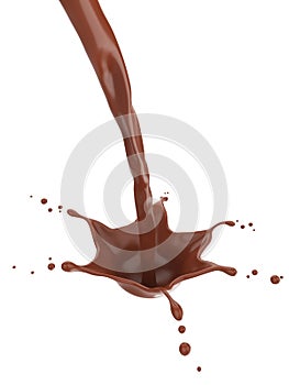 Chocolate Flow and Splash on White Background