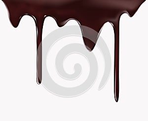 Chocolate flow on white background