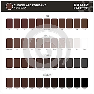 Chocolate Fondant Color Palette Ready for Textile. Hue, Tints, Tones and Shades Guide.