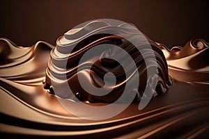 Chocolate in the form of endless waves background, abstract sweet chocolate background, generated ai