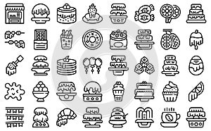 Chocolate fountain icons set outline vector. Candy cream