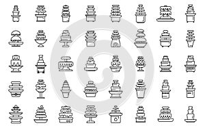 Chocolate fountain icons set outline vector. Candy delicious