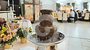 Chocolate fountain at a wedding celebration in europe.