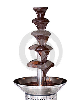 Chocolate fountain on white background