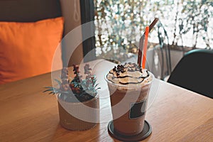 Chocolate frappe with whipped cream