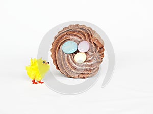 Chocolate Frosted Cupcake and Little Toy Chick