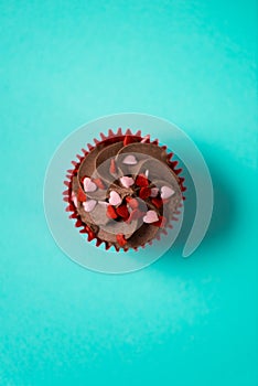 Chocolate Frosting Cupcake with Candy Heart Sprinkles for Valent