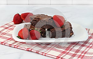 Chocolate Fudge Brownies with fresh strawberries