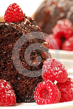 Chocolate fudge cake with raspberries