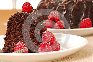 Chocolate fudge cake with raspberries