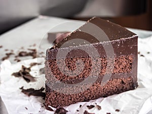 Chocolate fudge cake,selective focus