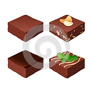 Chocolate fudge. Homemade traditional piece of delicious dessert. Vector