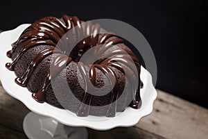 Chocolate Ganache Bundt Cake on Cake Stand