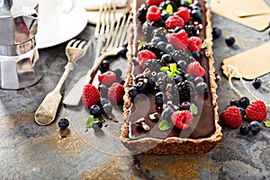 Chocolate ganache tart with fresh berries