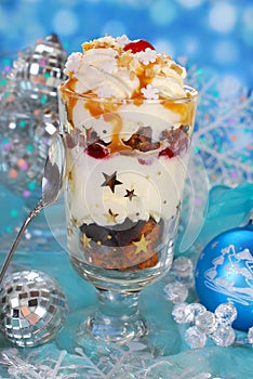 Chocolate gingerbread and whipped cream dessert for christmas