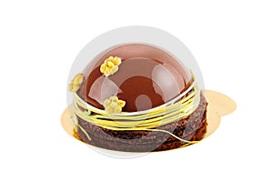 Chocolate glazed dessert isolated on white