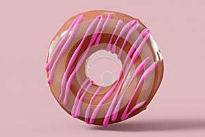 Chocolate glazed donut with sprinkles on a pink background