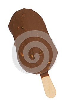 Chocolate glazed icecream escimo with nuts isolated on the white background