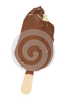 Chocolate glazed icecream escimo with nuts isolated on the white background