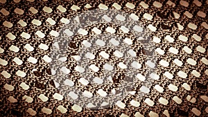 Chocolate handmade crochet cloth mesh pattern texture close up. Background fabric detail close up pattern