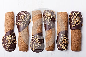Chocolate and hazelnut cookie sticks