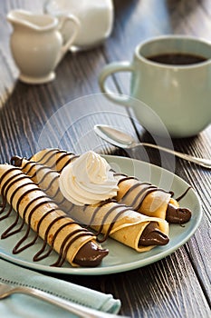 Chocolate Hazelnut Nutella Spread Crepes with Coffee
