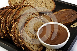 Chocolate hazelnut spread in white dish